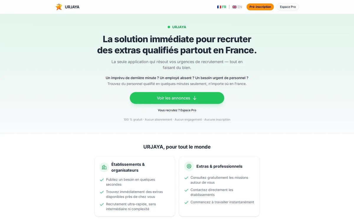 The URJAYA homepage in French
